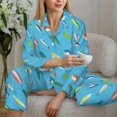 thumbnail image 6 of Fuzoiu Different Color Fishing Bait Print Women's Long-Sleeved Pajama,Lounge Button Down Nightwear,Womens Notch Collar Pajama Set-Large, 6 of 7