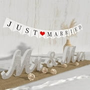 KINNO Mr and Mrs Sign & Just Married Banner,Mr & Mrs Signs for Wedding Table,Large Wooden Letters for Sweetheart Table,Photo Props Wedding decorations for Anniversary,Silver