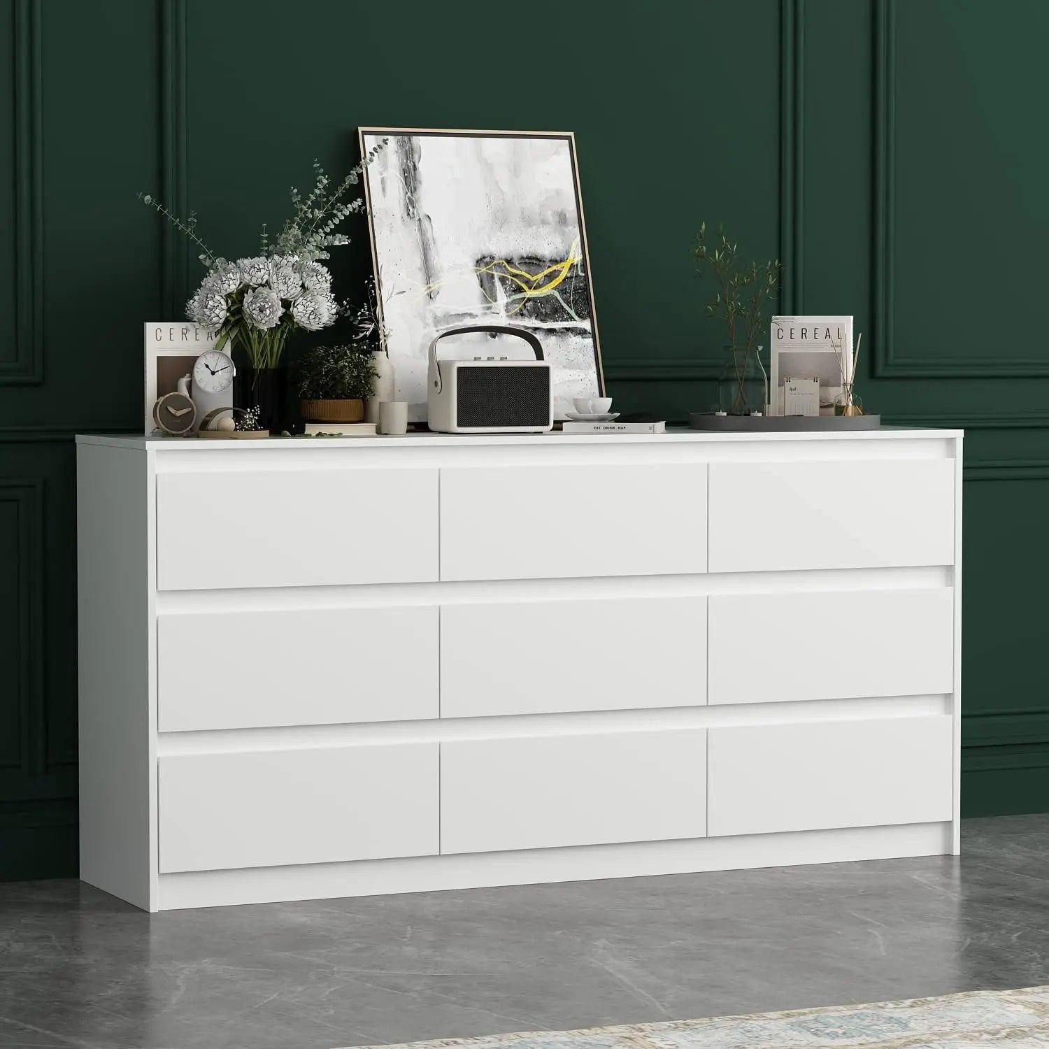 Drawer Without Runeer Dresser with Deep Drawers, Large Floor Wood Dresser and Chest of ...