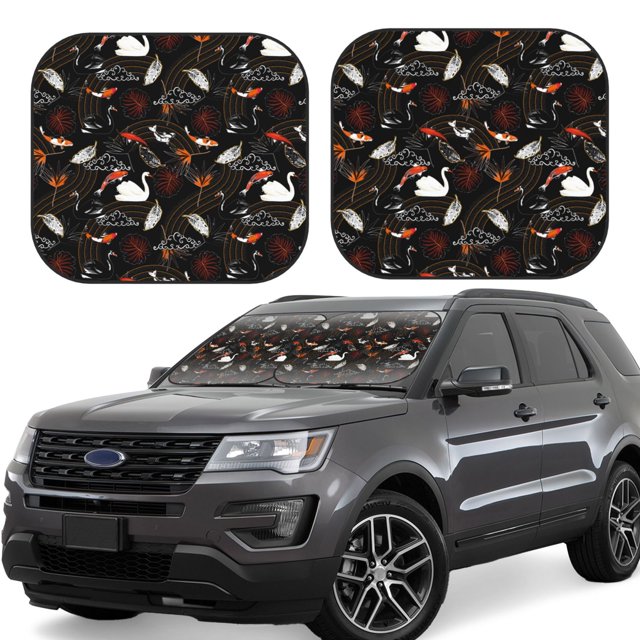 Fotbe Animal Koi Fish Juego de 2 Piezas de Parasoles para Parabrisas | Bloqueador Solar para Auto | Accesorios Plegables para Protección Solar Interior-Small