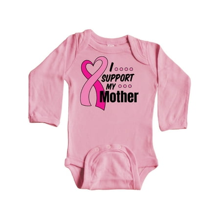 

Inktastic Breast Cancer Awareness I Support My Mother with Pink Ribbon Gift Baby Boy or Baby Girl Long Sleeve Bodysuit