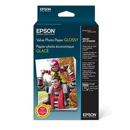 Epson Value Glossy Inkjet Photo Paper with 4" x 6", 1 Sheet, 100 Pack