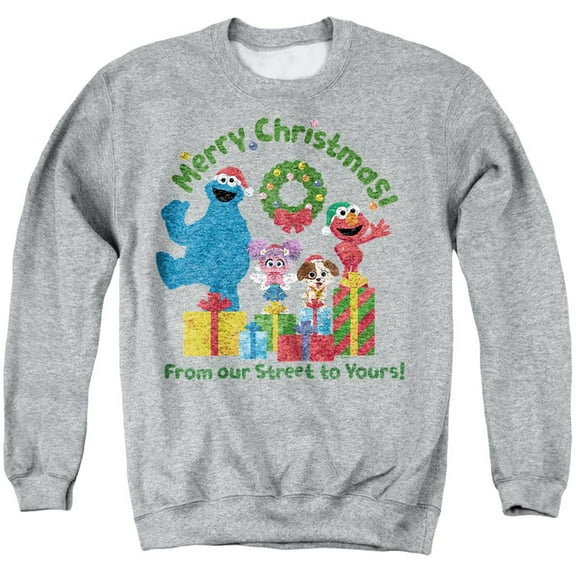 Sesame Street Merry Christmas, From Our Street To Yours Unisex Adult Crewneck Sweatshirt, Athletic Heather, 2X-Large