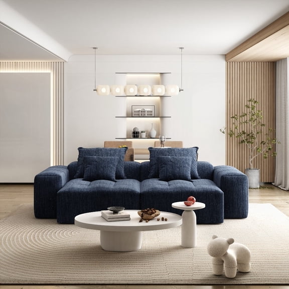 Modern Oversized Sectional Sofa with Sparkling Chenille & 4 Pillows|No Assembly|Blue