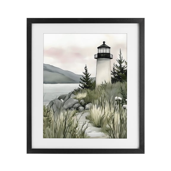 Stupell Industries Coastal Calm Lighthouse Black Framed Print Under Glass, design by Riley B