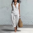 thumbnail image 2 of Lumtrix Womens Lounge Cotton Linen Two Piece Outfits Spring Summer Oversized Sleeveless Tops And Wide Leg Capris Suits Sets White XL, 2 of 5