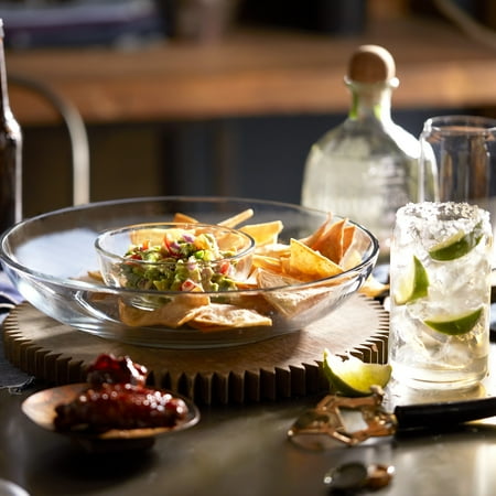 Chip And Dip Platter Libbey Game Night Entertaining Set with 6 Classic Can Tumblers and Chip and Dip Bowls with Plastic Lid ()