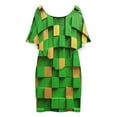 thumbnail image 3 of Modern Art Green Gold Squares Women's Off The Shoulder Ruffles Summer Wedding Guest Loose Casual Party Beach Dress, 3 of 9