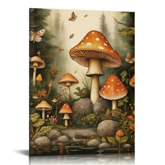 Sheronv Mushrooms Butterflies Forest Fine Art Aesthetic Poster & Print Wall Painting for Home Office Decor Canvas Prints 12x16 in