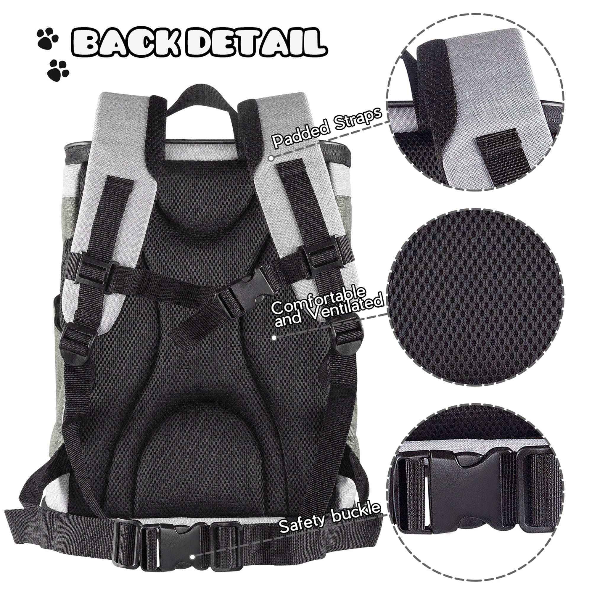 JESPET & GOOPAWS: Pet Soft Backpack Carrier - Smoke Grey - 13", Small Dogs & Cats, Portable-Traveling-Hiking-Walking, Outdoor, Mesh Window, Ventilated
