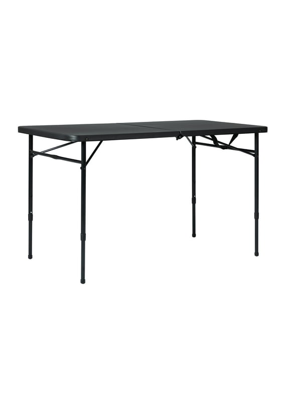 Mainstays 4 Foot Fold-in-Half Adjustable Folding Table, Rich Black