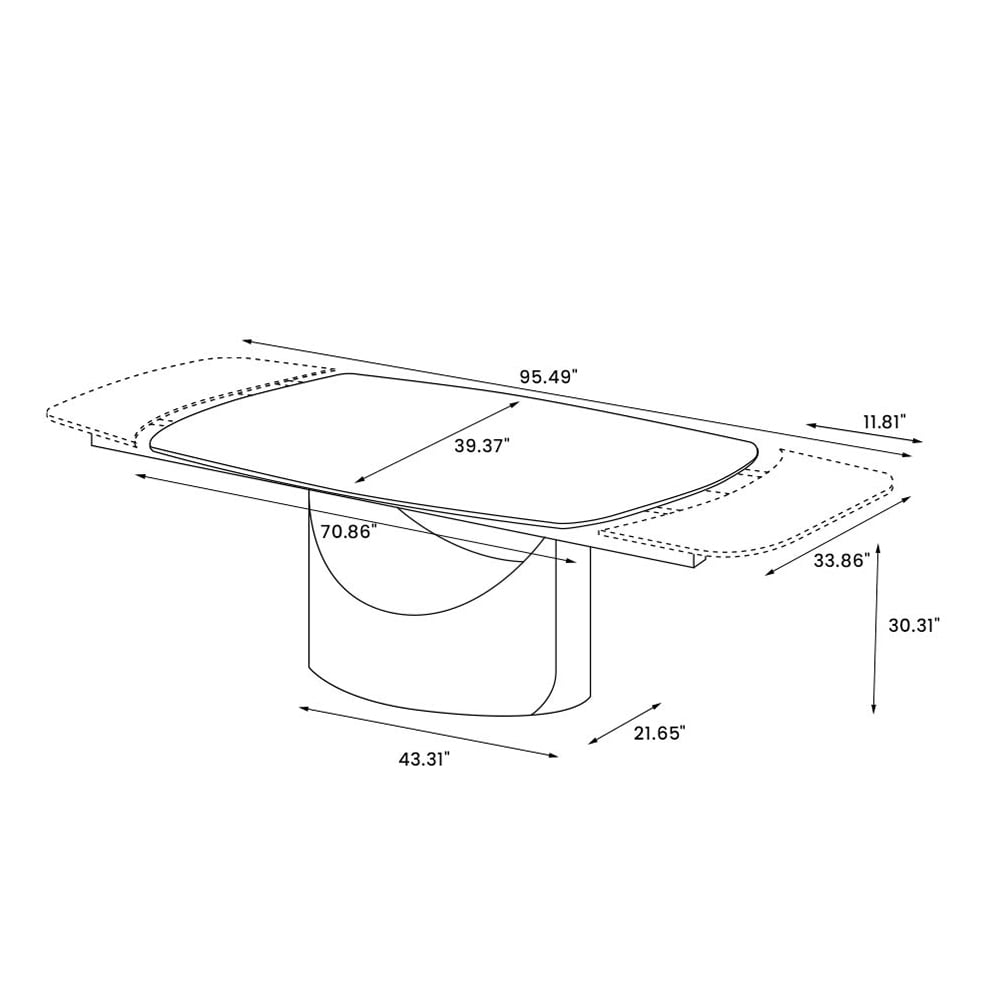 POVISON 71"-95"Extendable Hobart Modern Dining Table for 6-10, White Rectangular Glossy Sintered Stone Tabletop for Dining Room, Bronze Carbon Steel Leg