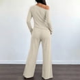 thumbnail image 6 of Fall Two Piece Sets For Women One Shoulder Tops Long Pants Knit Matching Lounge Set Womens Casual 2 Piece Top and Pants Home Wear Set, 6 of 8