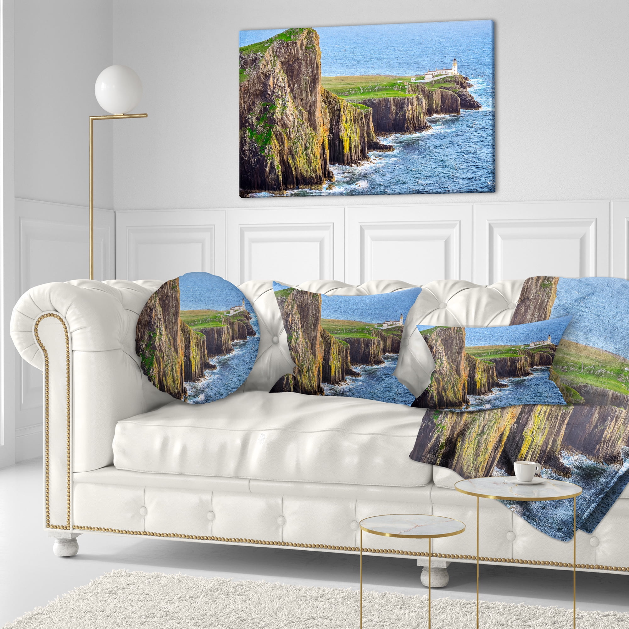 Designart Rocky Ocean Coastline Scotland - Photography Throw Pillow - 12x20