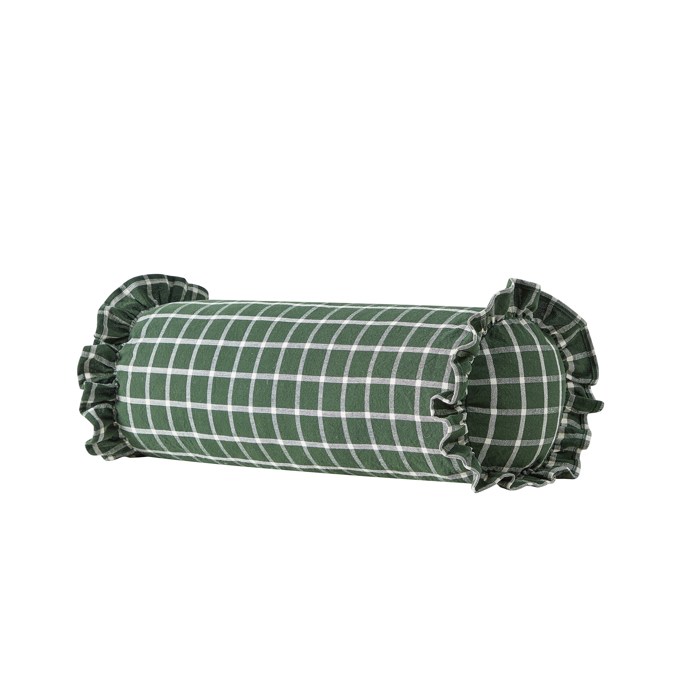 My Texas House 8" x 22" Green Window Plaid Bolster Decorative Pillow