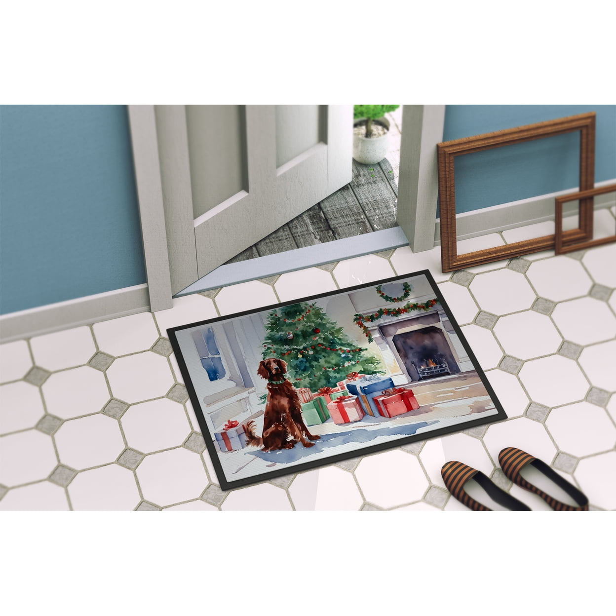 Carolines Treasures DAC2676MAT 0.15 x 18 x 27 in. Irish Setter Cozy Christmas Doormat