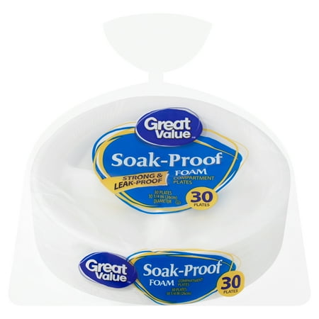 Great Value Soak-Proof Foam Compartment Plates, 10 1/4", 30 Count