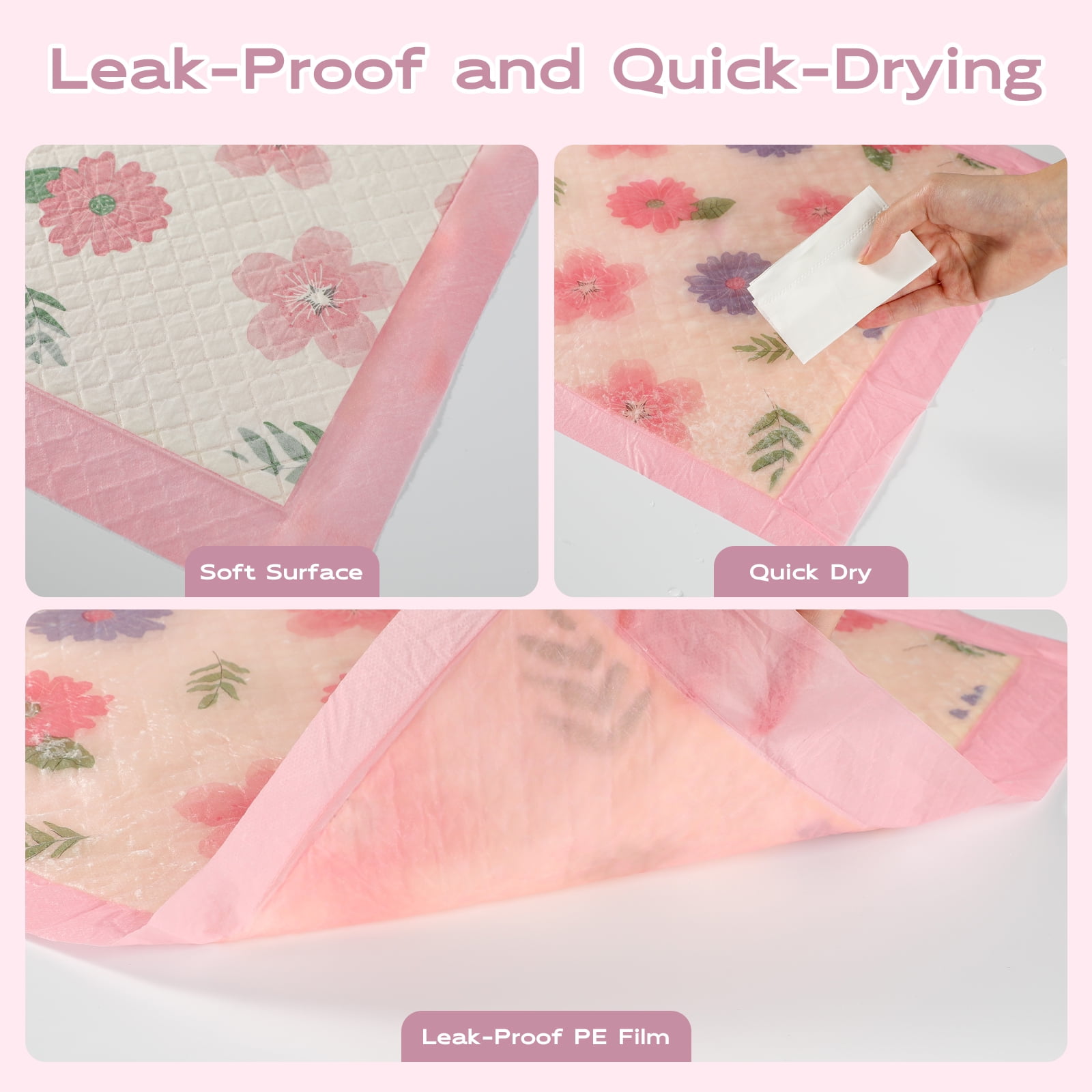 ROSYNEY Thicken Puppy Pads, 7 Layer Printed Pink Dog Pads, 24"x 18", 50 Count