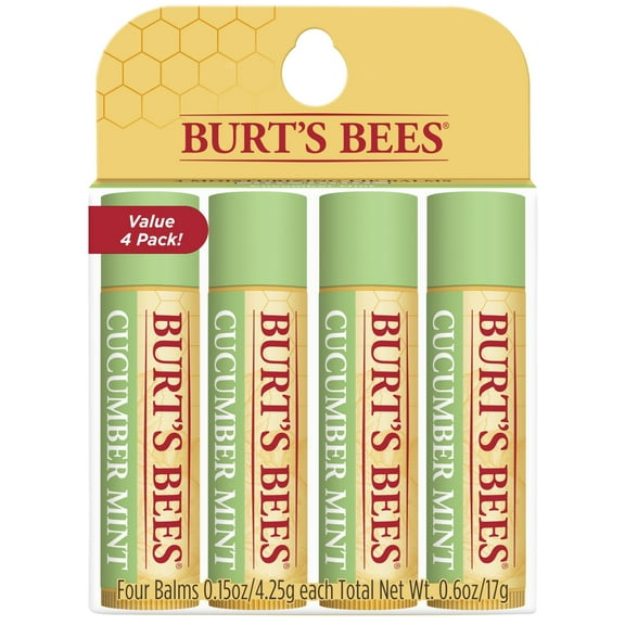 Burt's Bees 100% Natural Moisturizing Lip Balm, Cucumber Mint, 4 Count