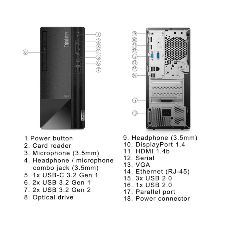 Lenovo ThinkCentre 50T Tower Desktop Computer, 12th Gen Intel i5