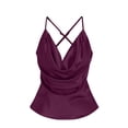 thumbnail image 5 of SSZMDLB Women Sleeveless V Neck Tank Top Satin Solid Slim Fit Elegant Party Blouse Casual Summer Tops Dressy Basic Tee Shirt Date Night Outfits, Purple 2XL, 5 of 8