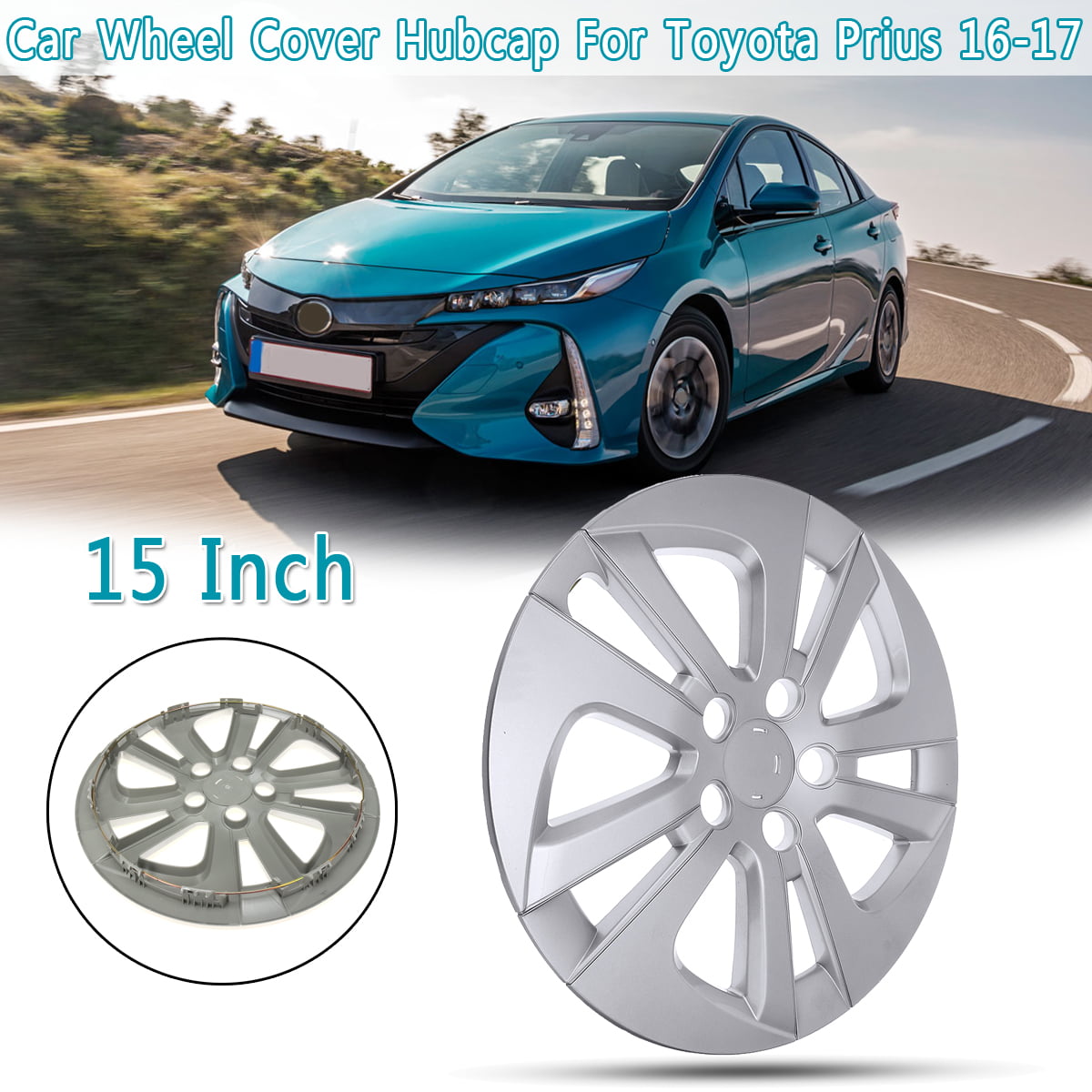 OxGord Hub-caps for 15-16 Toyota Prius Pack of 4 Wheel Covers 15 inch Snap On Silver 