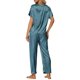 thumbnail image 3 of Conjunto de pijamas de satén para mujeres INSPIRE CHIC, atuendos de verano, camisetas de mangas cortas con pantalones, conjuntos de lounge de seda, 2XL azul pavo real, 3 of 6
