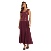 R&M Richards Women's Sleeveless Maxi Gown with Sequined Top - Petite