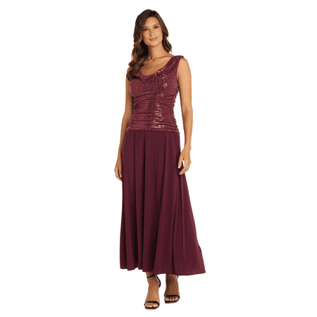 R&M Richards Women's Sleeveless Maxi Gown with Sequined Top - Petite