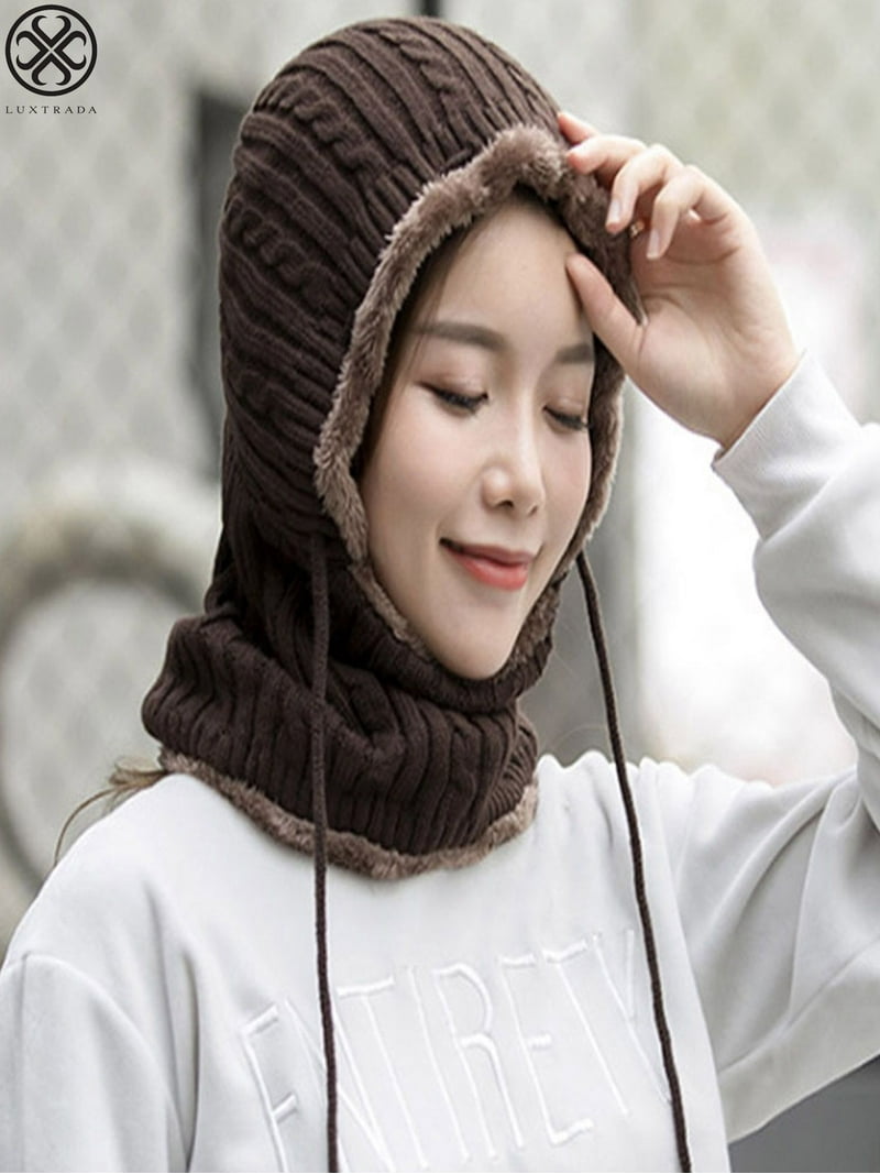 Luxtrada Womens Winter Beanie Hat Scarf Hat Set Conjoined