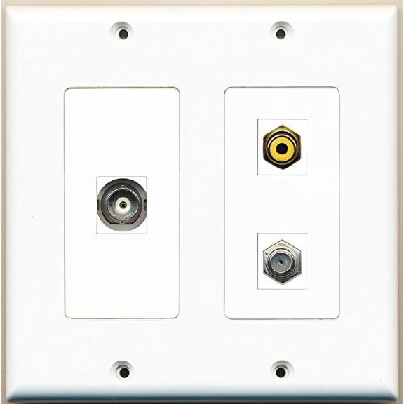 RiteAV - 1 Port RCA Yellow 1 Port Coax Cable TV- F-Type 1 Port BNC - 2 Gang Wall Plate