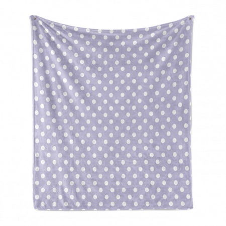 Baby Shower Soft Flannel Fleece Blanket, Traditional Polka Dotted Pattern Classic Grid Composition Bicolor, Cozy Plush for Indoor and Outdoor Use, 60" x 80", Lavender Blue and White, by Ambesonne