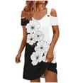 thumbnail image 4 of Mifsaly Womens Mini Casual Dresses Cold Shoulder Short Sleeve V Neck Summer Floral Print Shift Dress Comfy Daily Wear Breathable Flowy Sundress L, 4 of 6