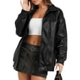thumbnail image 5 of BiZtdJrK Faux Leather Jackets for Women Lapel Collar Long Sleeve Biker Jacket Full Zip Fashion Street Motorcycle Outerwear Black XL, 5 of 8
