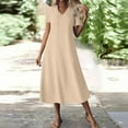 thumbnail image 2 of Horkkom Maxi Dresses for Women V Neck Short Sleeve Summer Dresses Casual Loose Solid Color Long Dresses XL, 2 of 9