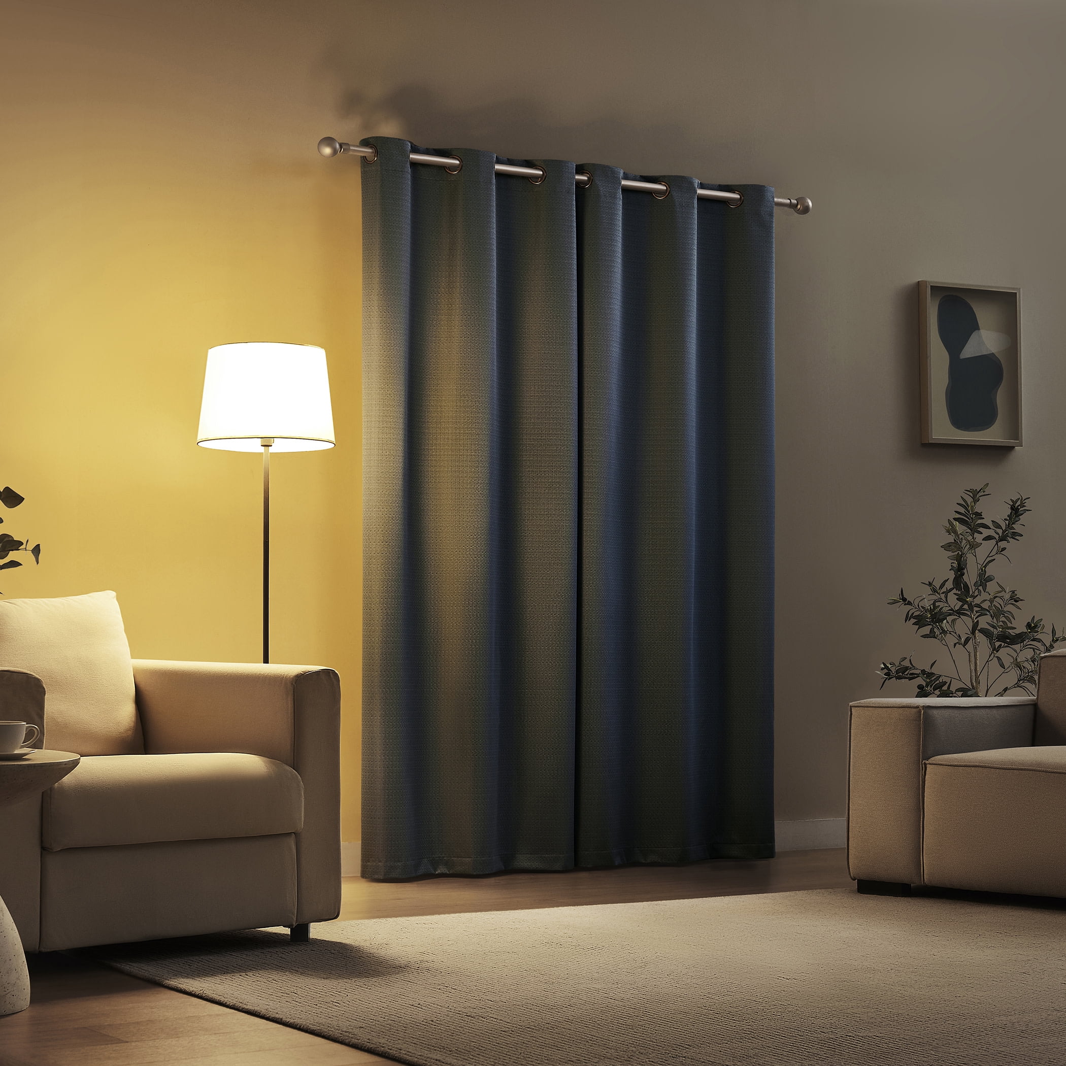 Sun Zero Bryant 2-Piece Textured Thermal Insulated 100% Blackout  Grommet Top Curtain Panel, Denim Blue, 37”W x 108"L