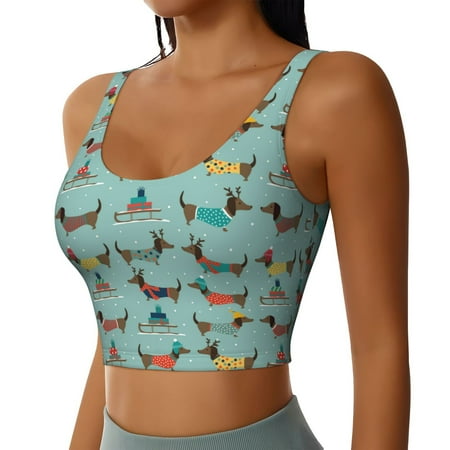 Picia winter ski Dachshund Sports Bra for Women Padded Strappy Sports Bras Medium Support Yoga Bra with Removable Cups Running Yoga Bra-X-Large