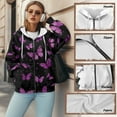 thumbnail image 6 of Renewold Butterfly Violet Black Women's Hoodie Sweatshirts Casual Jackets Hoodies Zip Up Drop Shoulder Long Sleeve Y2K Sweaters Jackets Top Sweatshirt Pullover Hoodie Womens Preppy Clothes, XS, 6 of 7