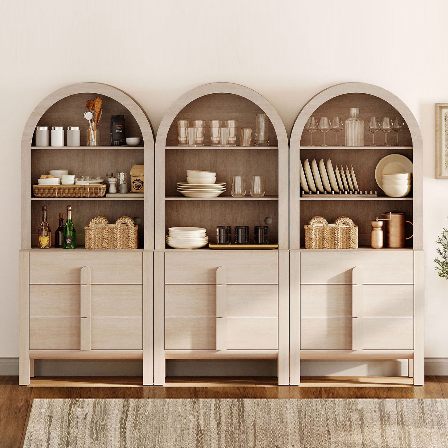 Mid-Century Modern 94.5" Sideboard Buffet Cabinet with Storage, 3-In-1 Wood Credenza with 9 Drawers and Shelves for Kitchen Living Room, Dining Room