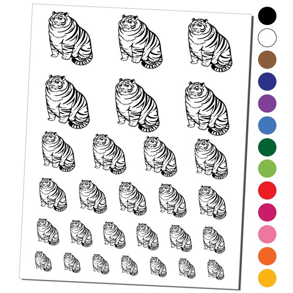 Chubby Fat Tiger Water Resistant Temporary Tattoo Set Fake Body Art Collection - Yellow