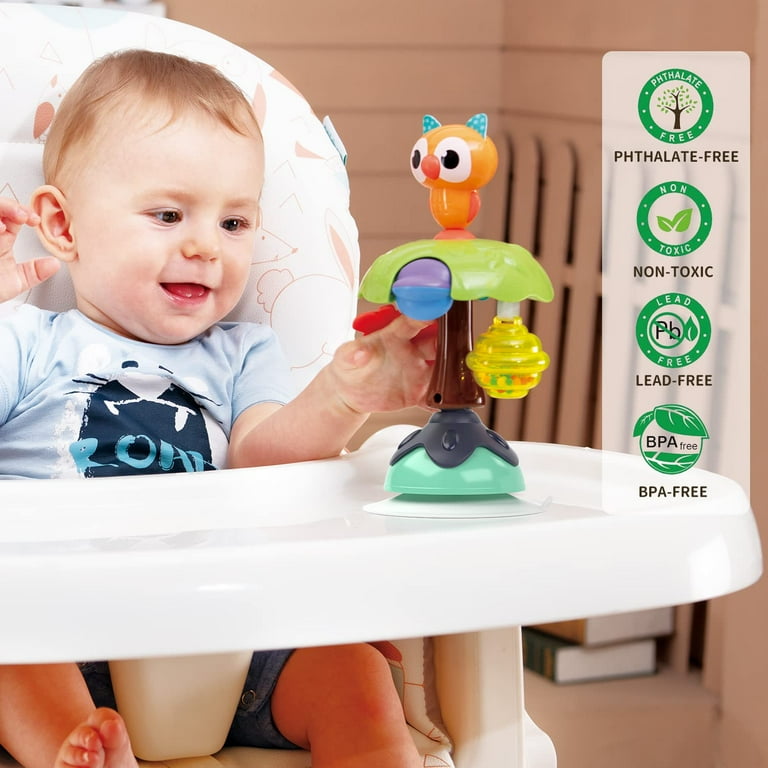 Baby Sensory High Chair Toy Developmental Highchair Rattle with Suction Cup for 6 to 12 Months Old Infant Toddler Owl