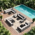 thumbnail image 7 of Patio Furniture Set - All-Weather - 7 Piece Patio Outdoor Conversation Set, Modular Wicker Rattan Sectional Sofa for Backyard, Garden, Poolside, Balcony, Porch, Patio, Black/Light Gray, 7 of 7