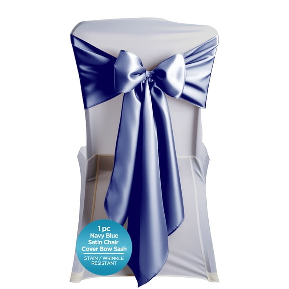 Leading Linens 1 pc Navy Blue Satin Bow Sash Chair Cover Decoration - 108"x8" Elegant Sashes for Weddings Banquets Receptions Special Events Restaurants & Parties