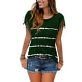 thumbnail image 2 of QLEICOM Women Stripe Tassels Short Sleeve Crewneck T-shirt Blouses Shirts Tops Green 3XL, US Size 14, 2 of 7