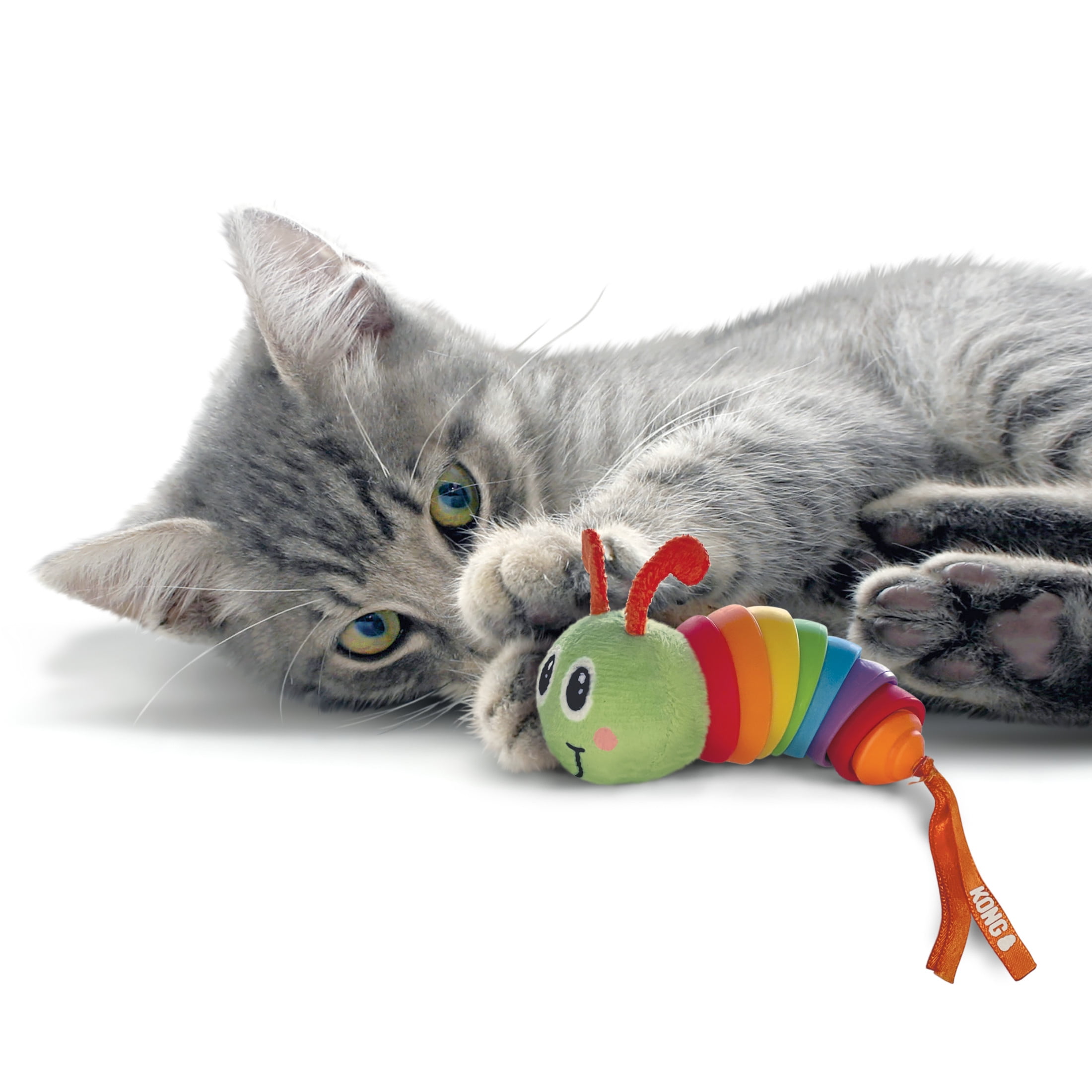 KONG® Bat-A-Bout Clackz Caterpillar Cat Toy, with Premium North American Catnip