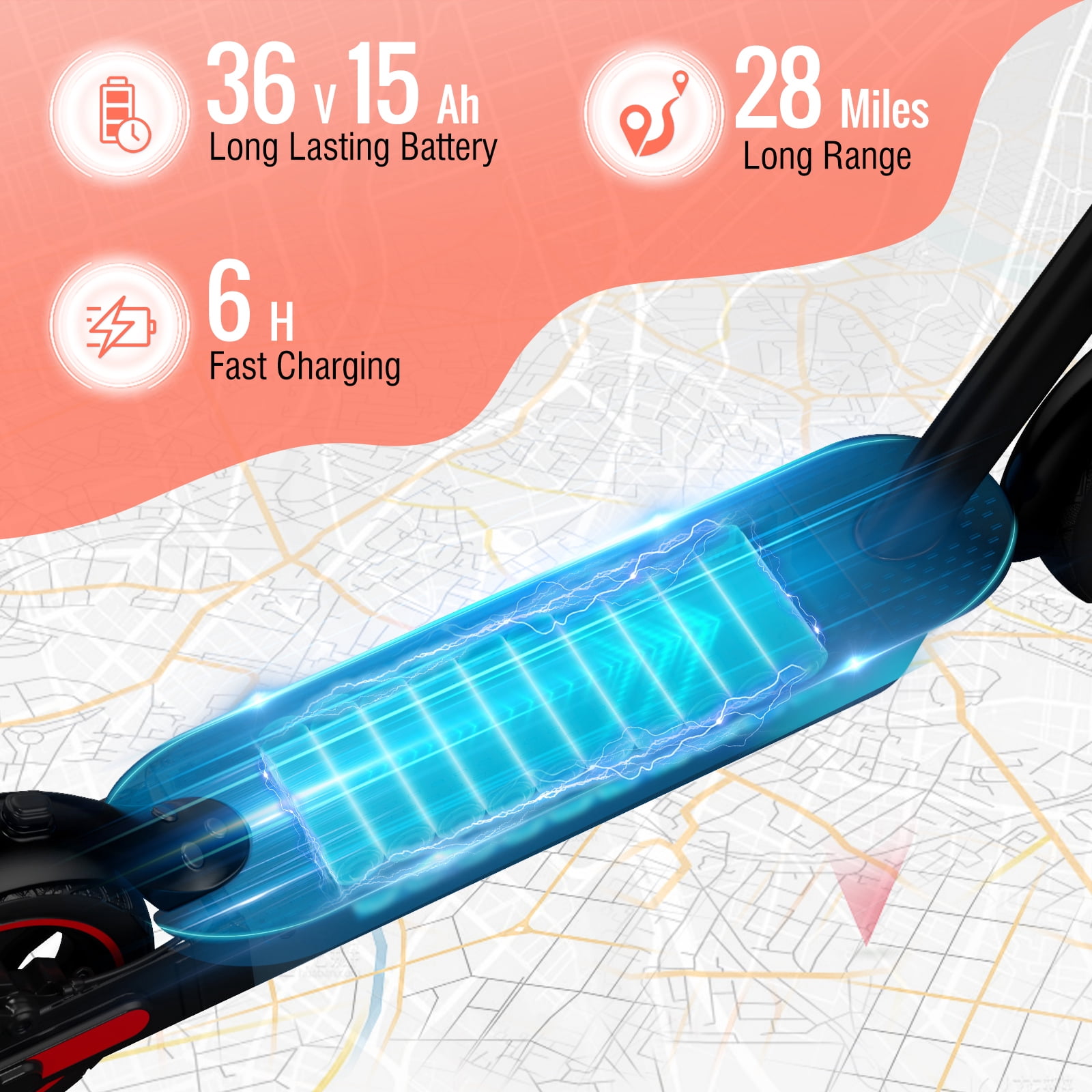600W Electric Scooter for Adults, Up to 25MPH and 22-30Miles Long-Range, 10'' Air Tires, Foldable Commuting Escooter with Double Braking System and App Red
