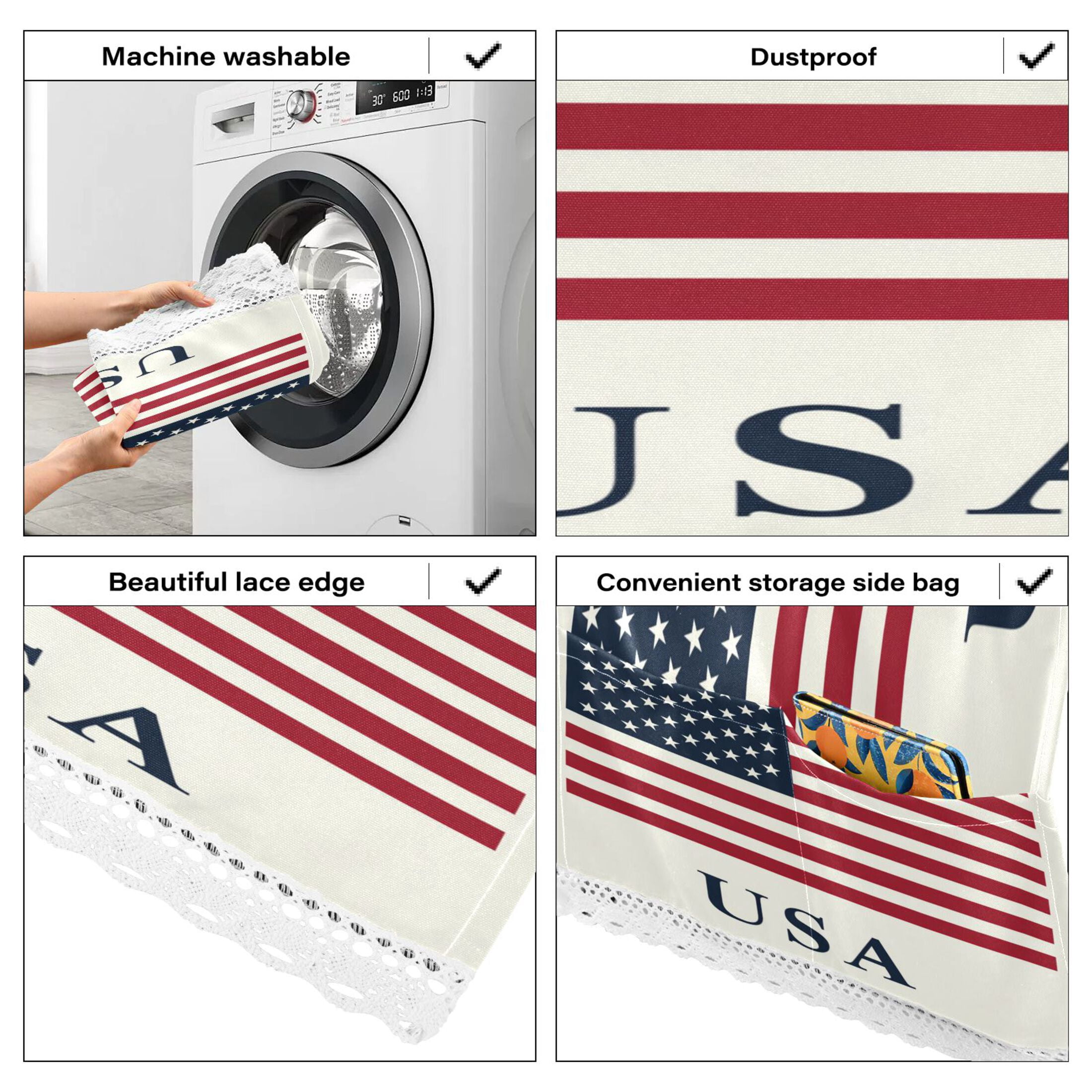 Wobogo American Flag Washing Machine Cover Dustproof Washer Dryer Cover Waterproof Laundry Room Decorative Protector
