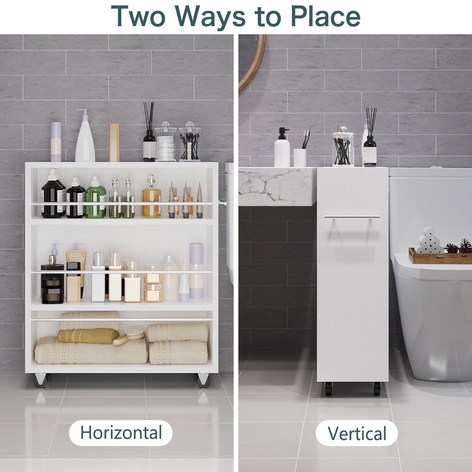 Wonline Modern Slim Storage Rolling Cart with 3-Tier Adjustable Shelving Organizer for Kitchen,Bathroom,Laundry Room(White)