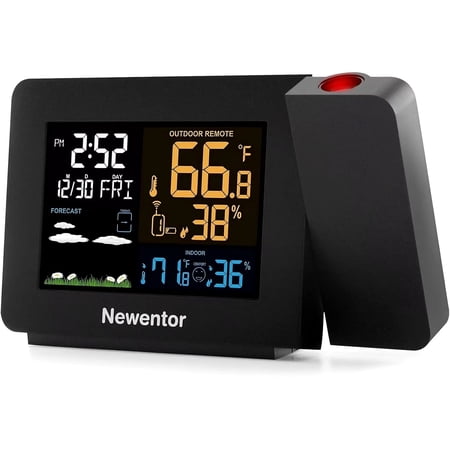 Smart Atomic Clock with Wireless Sensor - Auto Sync, Ceiling Projection, Temperature & Humidity Display for Home & Office