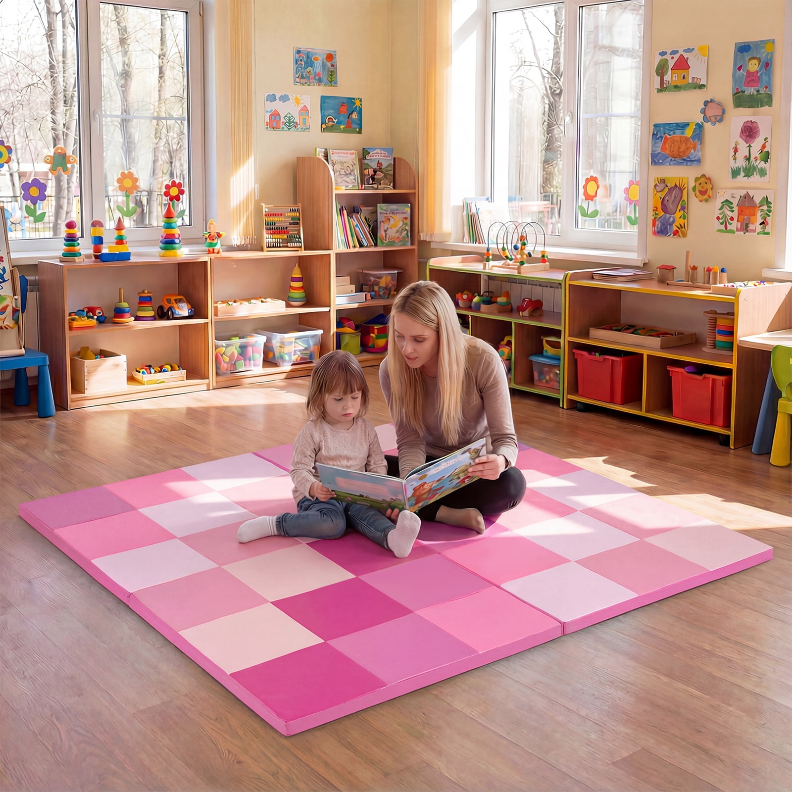 Gymax 58'' Toddler Foam Play Mat Baby Folding Activity Floor Mat Home School Daycare